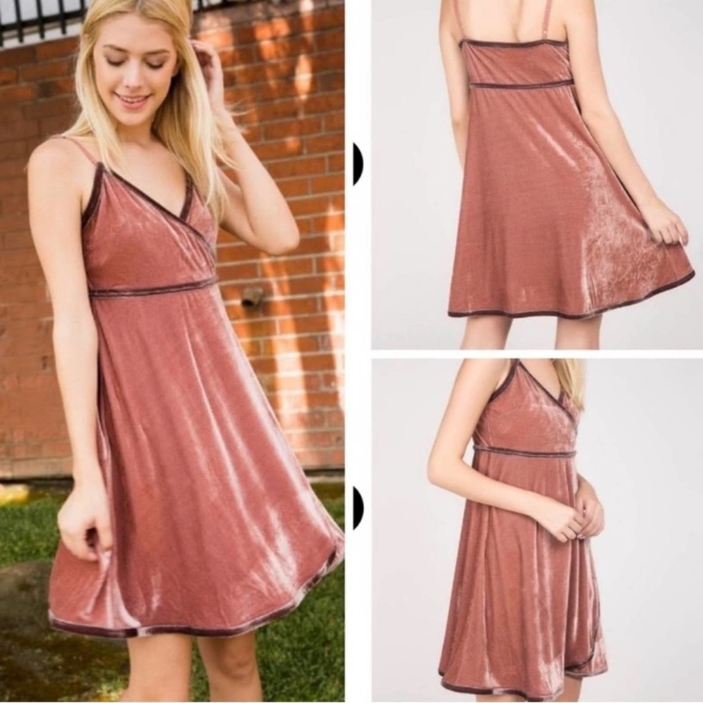 POL Dusty Pink Velvet Contrast Ribbon Cocktail Dress